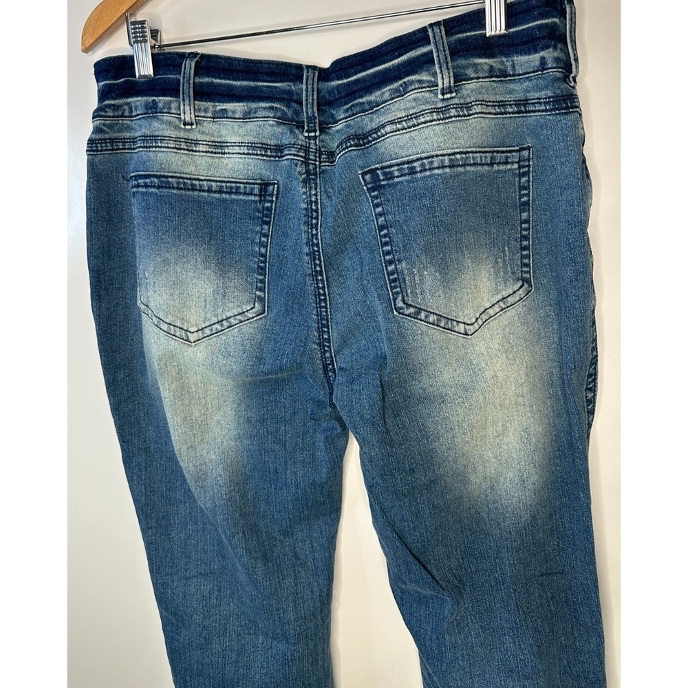 FLAMINGALS Cross Embroidery Ripped Double Button Mid Rise Bootcut Jeans 2XL - Picture 13 of 15